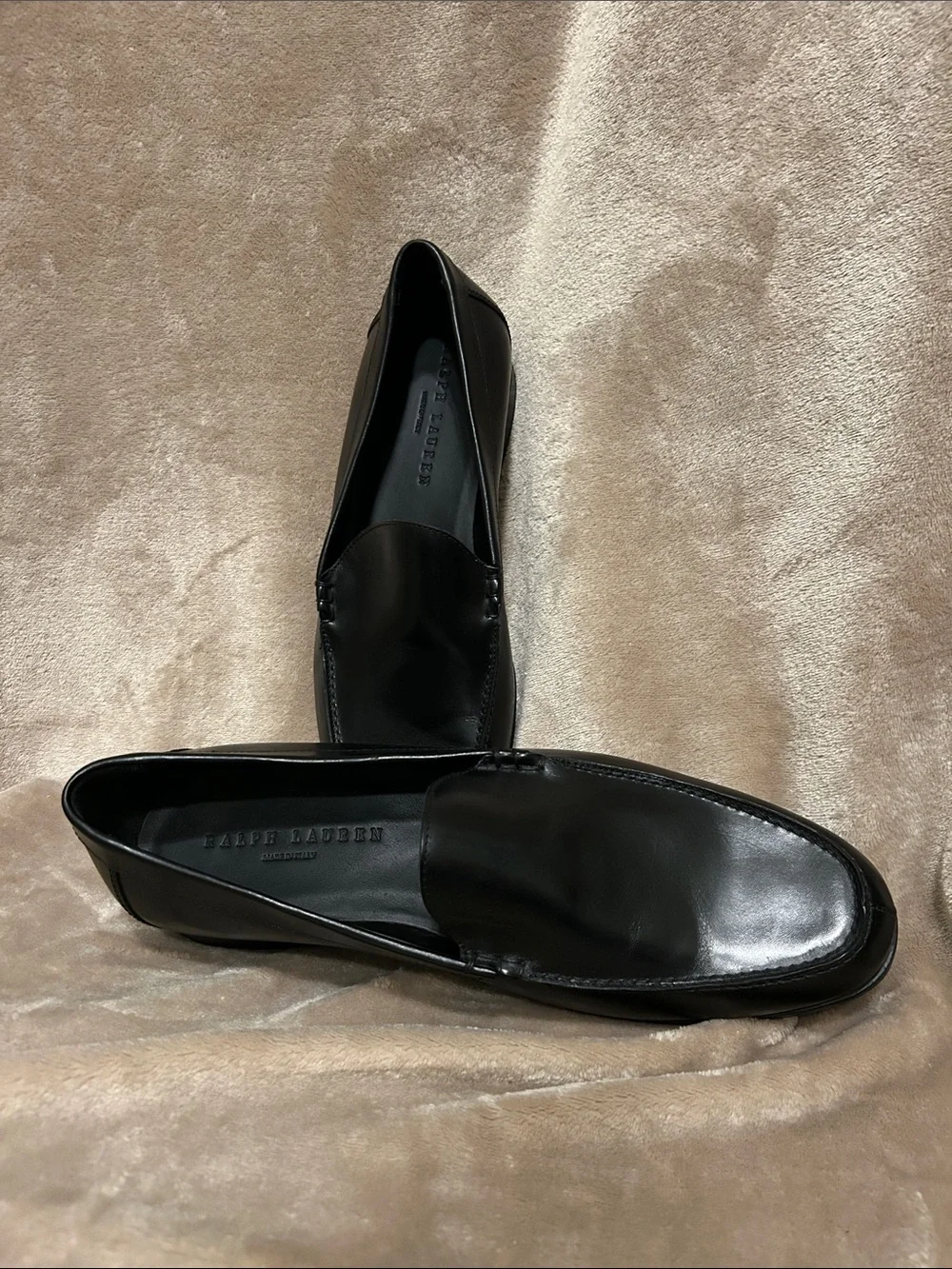 Ralph Lauren Collection Sleek Black Polished Italian Leather Shoe Loafers 13